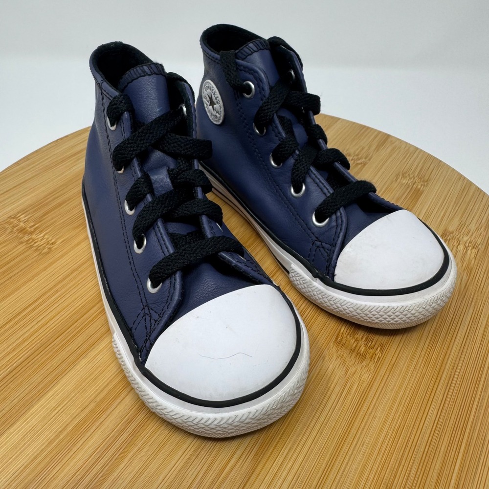 Converse High Top Kids 10 Navy Blue Leather Chuck Taylor A04428C Toddler Sneaker